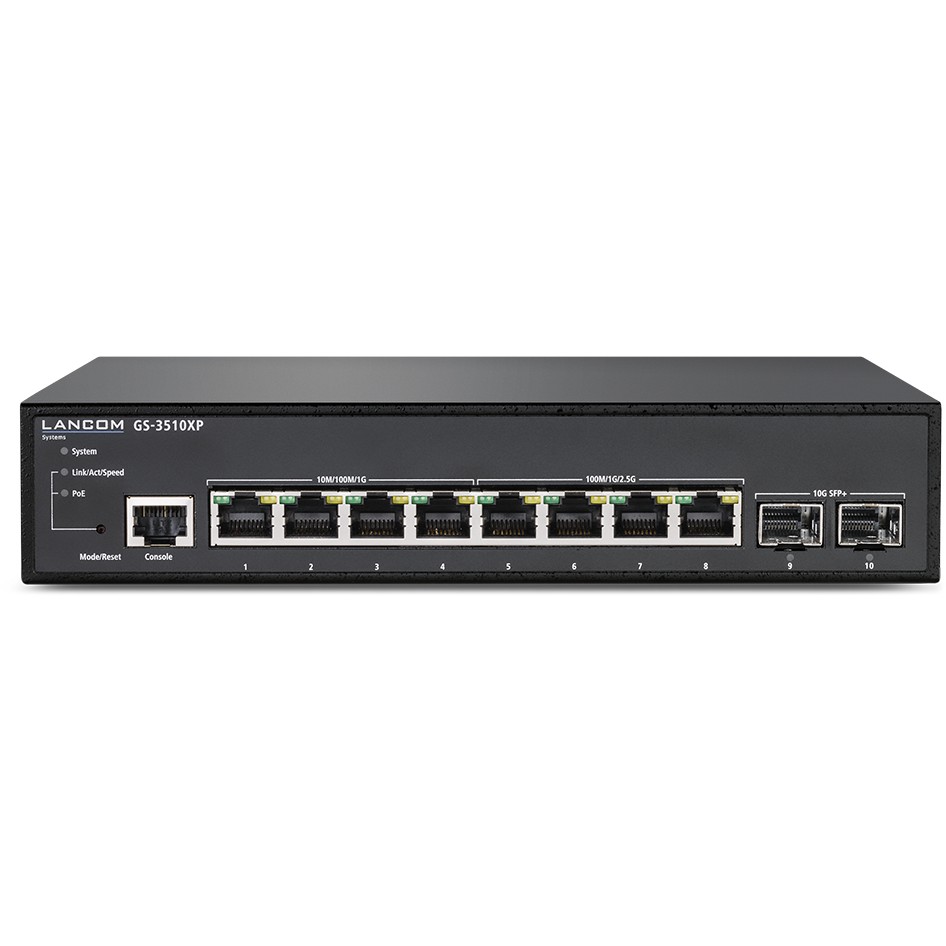 Switch LANCOM GS-3510XP (10 portova, upravljiv, montaža na stalak, 68 Gbps, 4 µs latencija)-0