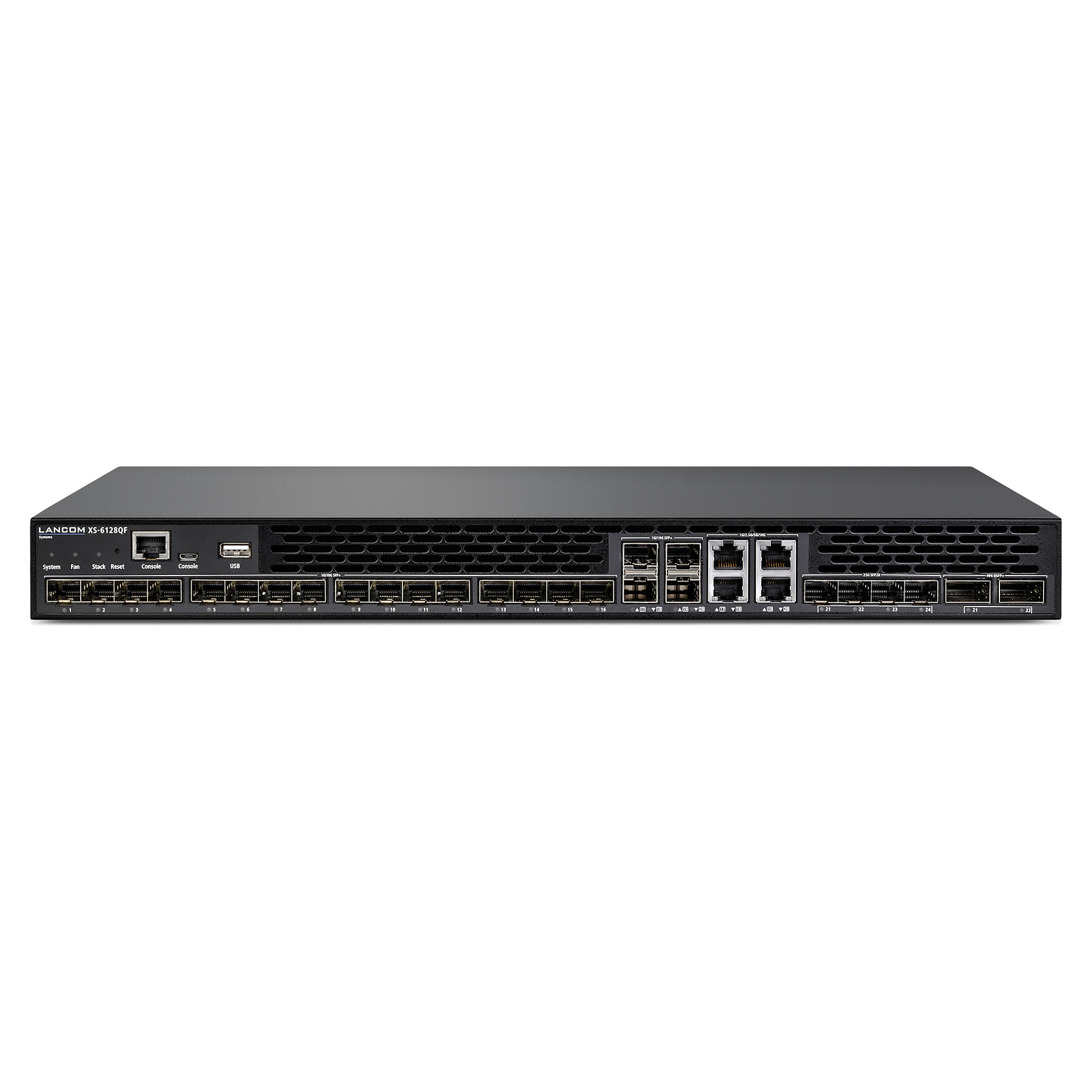 Mrežni preklopnik LANCOM XS-6128QF (28 portova, 20x 10G SFP+, 4x 25G SFP28, 4x 40G QSFP+, L3 Lite, upravljiv)-0