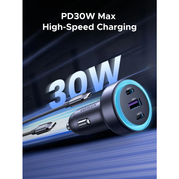 Auto punjač UGREEN, 30W, 3-Port-6