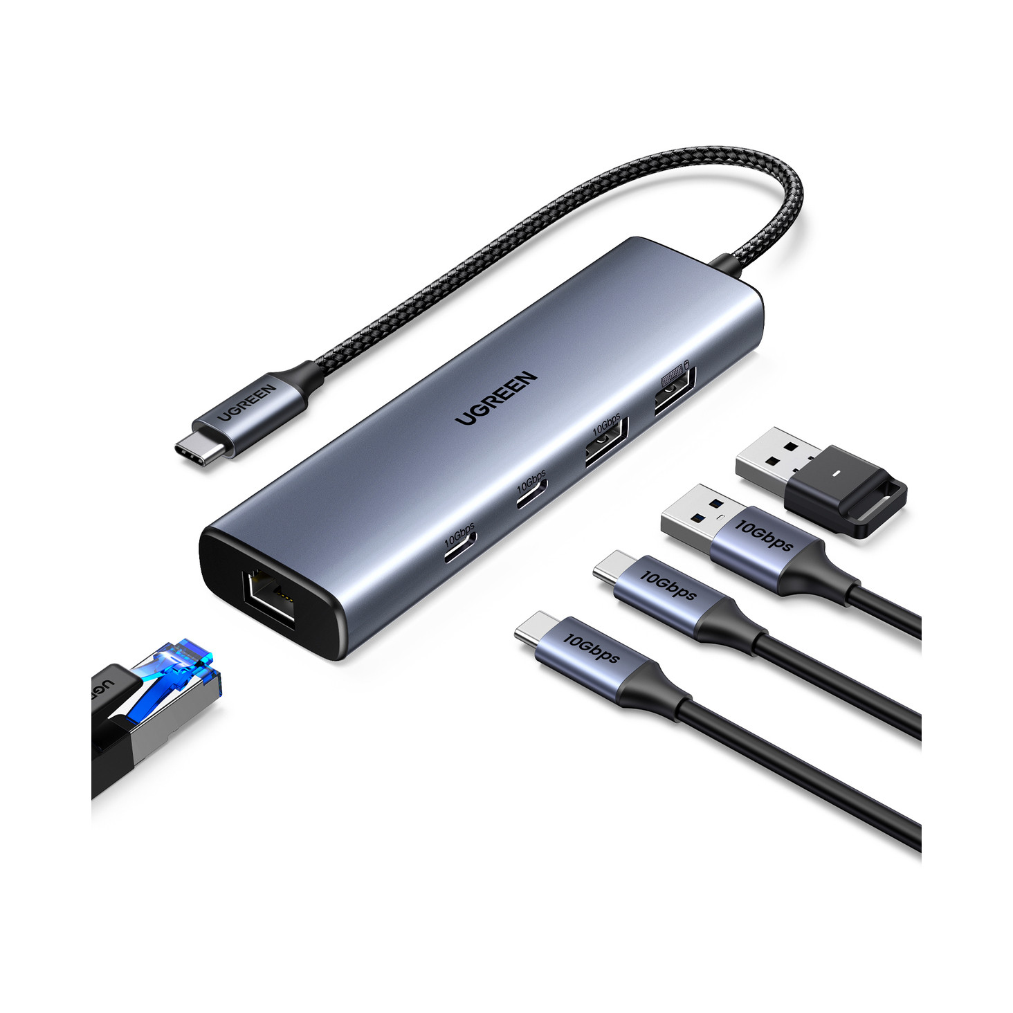 USB HUB UGREEN 6-in-1, USB-C na 2x USB-C 3.2, USB-A 3.2, USB-A 2.0, RJ45-4