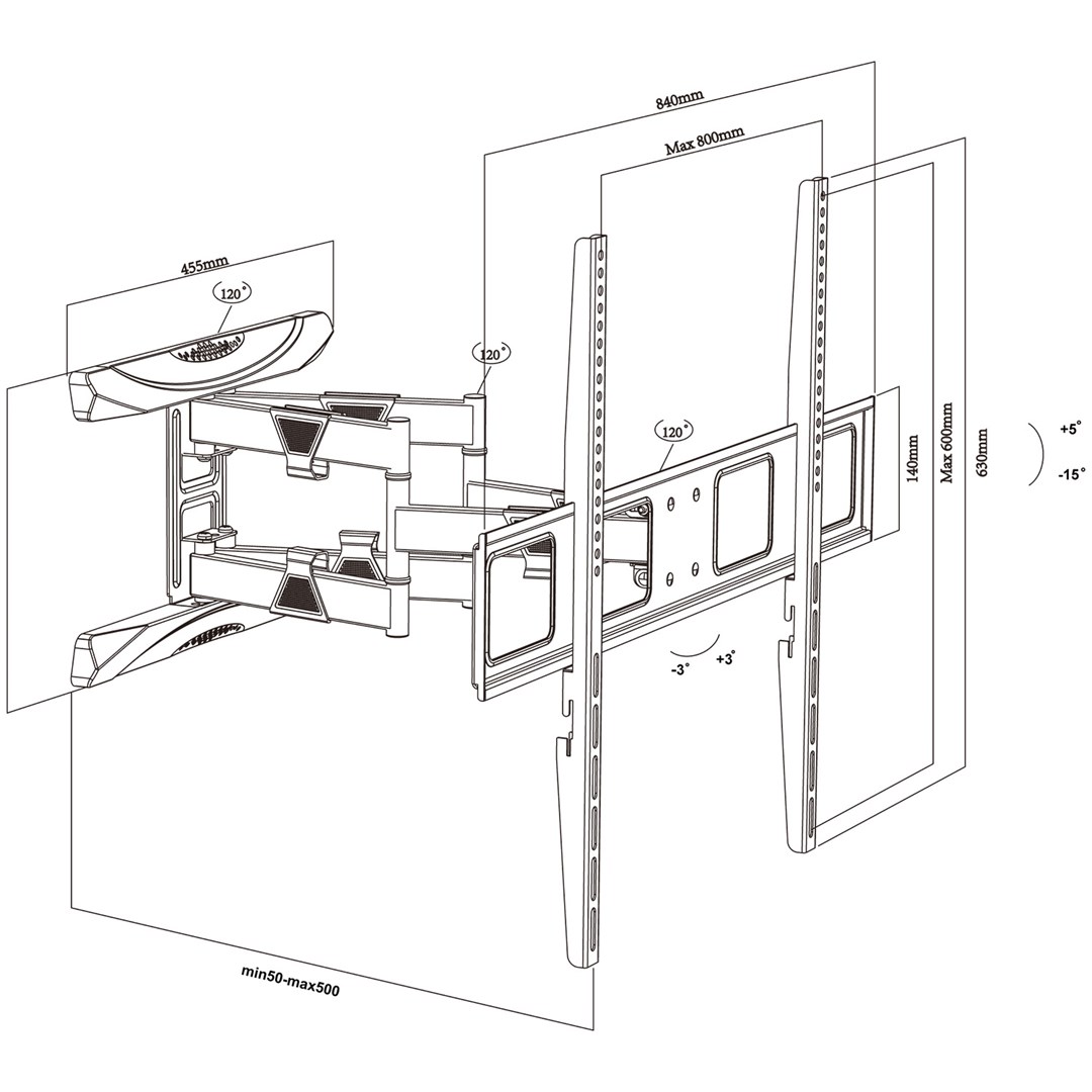 MACLEAN MC-423 zidni TV nosač 43–100 inča, do 80 kg, VESA 800 × 600-11