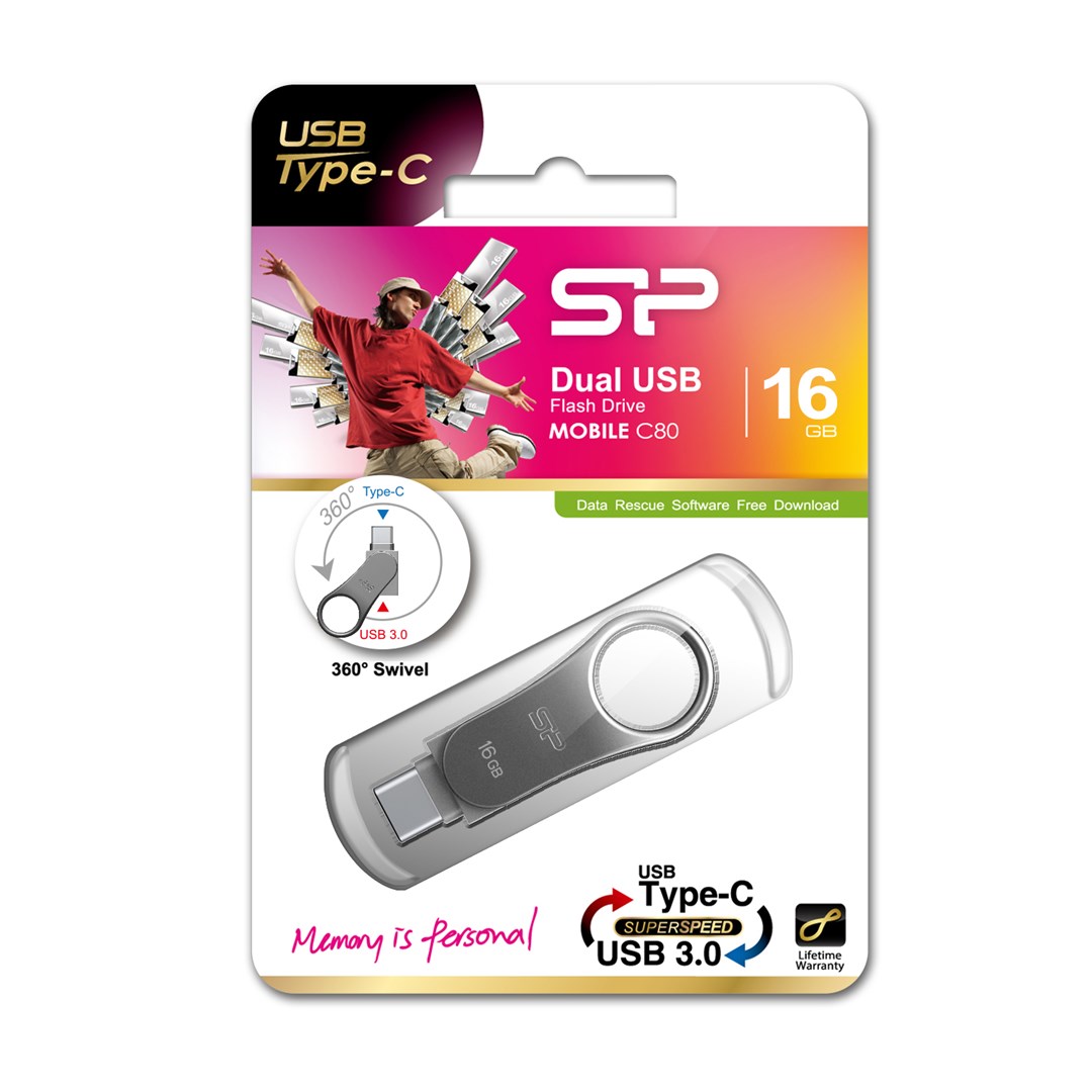 USB stick SILICON POWER Mobile C80 (16gb, usb-a/usb-c, 3.1, titan siva)-3