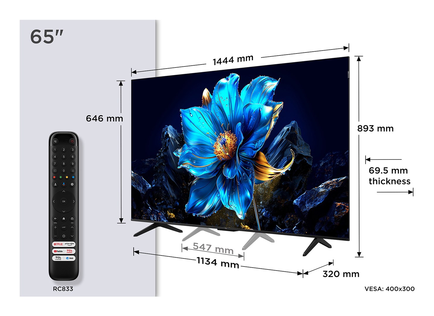 TV TCL QLED 65P79K Google TV (165 cm, 4K UHD, HDR10+, Dolby Atmos, Smart TV)-3