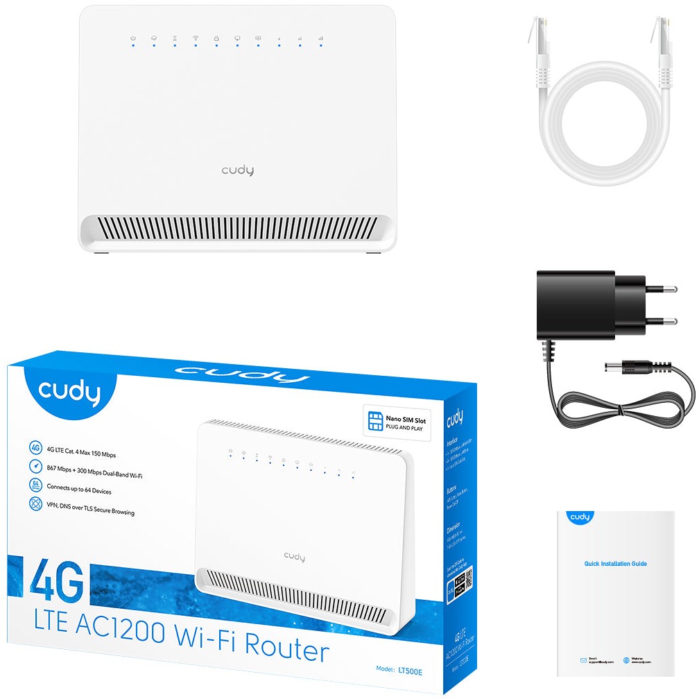 Cudy LT500E wireless router Fast Ethernet Dual-band (2.4 GHz / 5 GHz) 4G White-4