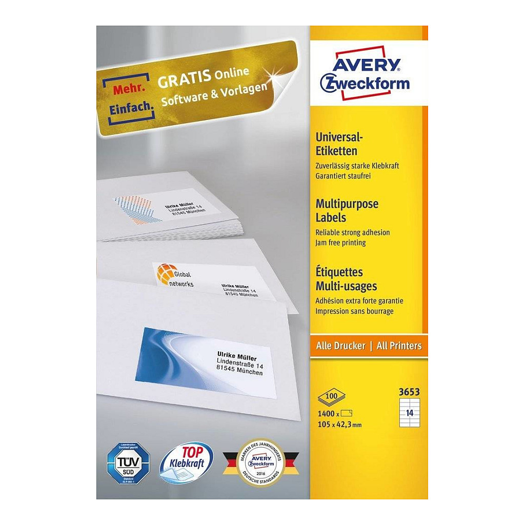 Univerzalne etikete AVERY ZWECKFORM 3653 (105 x 42,3 mm)