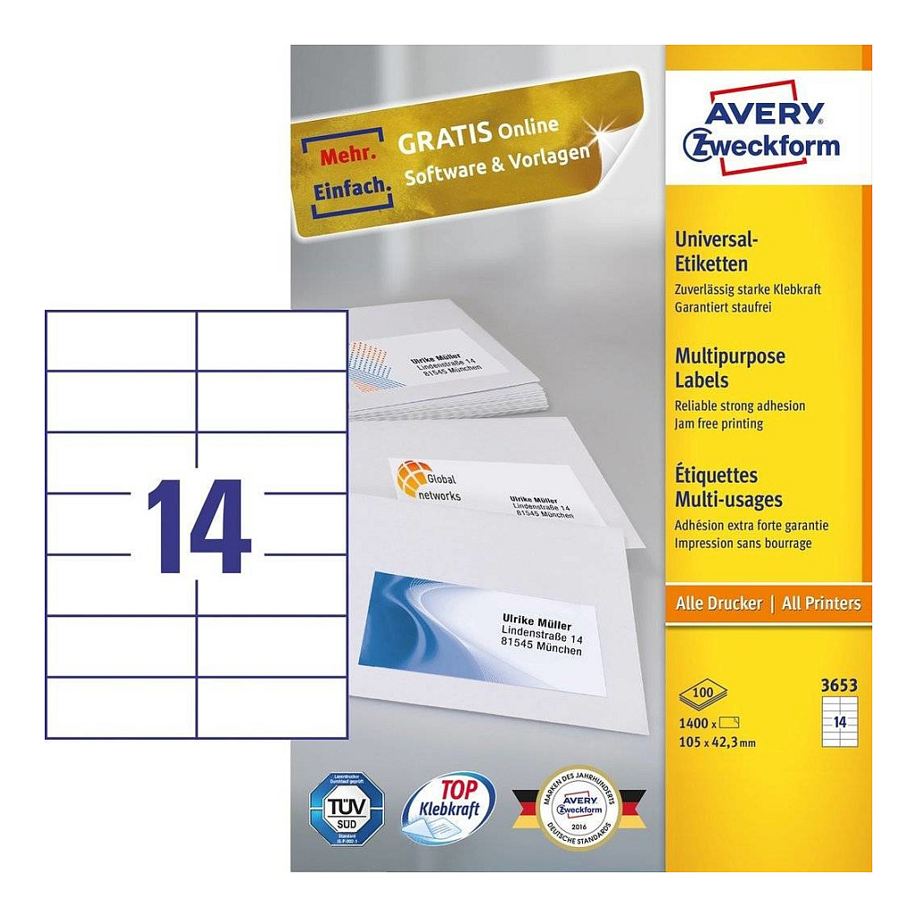 Univerzalne etikete AVERY ZWECKFORM 3653 (105 x 42,3 mm)-1