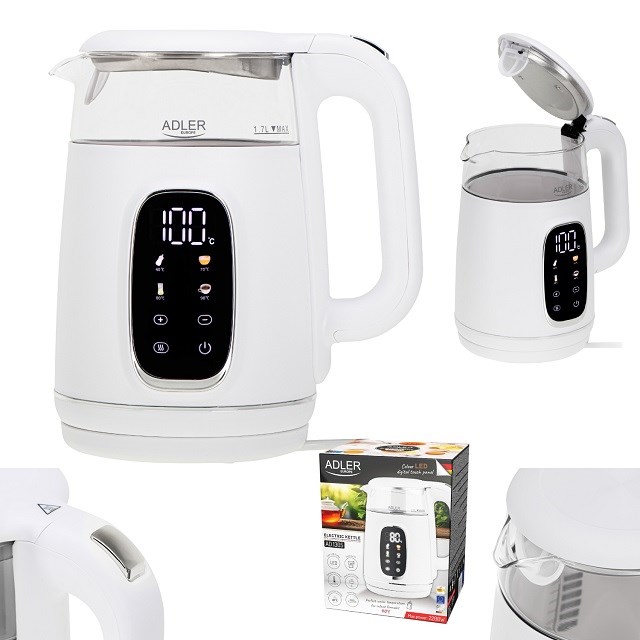 Kuhalo za vodu ADLER AD 1305 (1.7l, 2200w, kontrola temperature, bijelo)-9