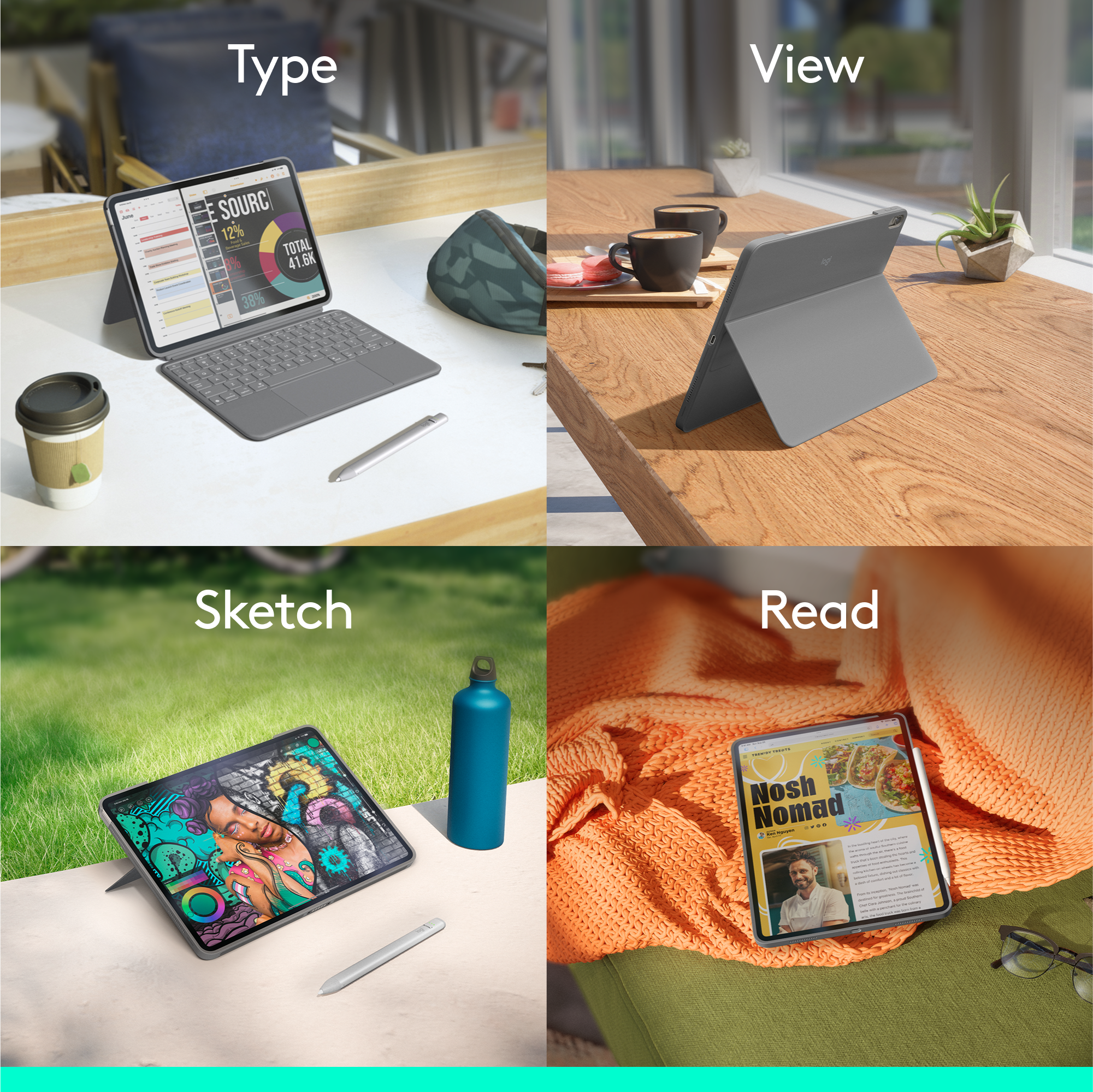Tipkovnica LOGITECH Combo Touch za iPad Air 11-inch (M2) - OXFORD - 935OLD948 - Siva - US INT'L-3