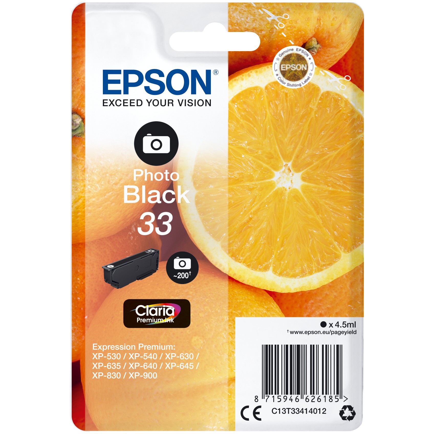 Toner EPSON ORANGES Singlepack Photo Black 33 Claria Premium Ink