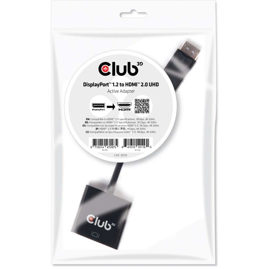 Adapter CLUB 3D CAC-2070 DisplayPort 1.2 to HDMI 2.0 UHD Active-1