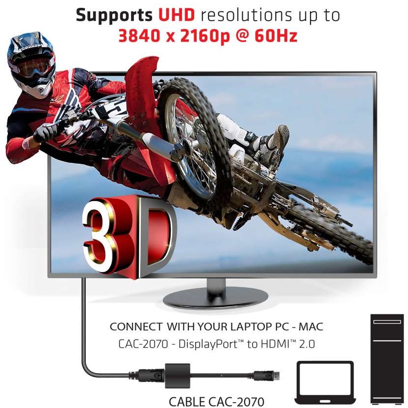 Adapter CLUB 3D CAC-2070 DisplayPort 1.2 to HDMI 2.0 UHD Active-3