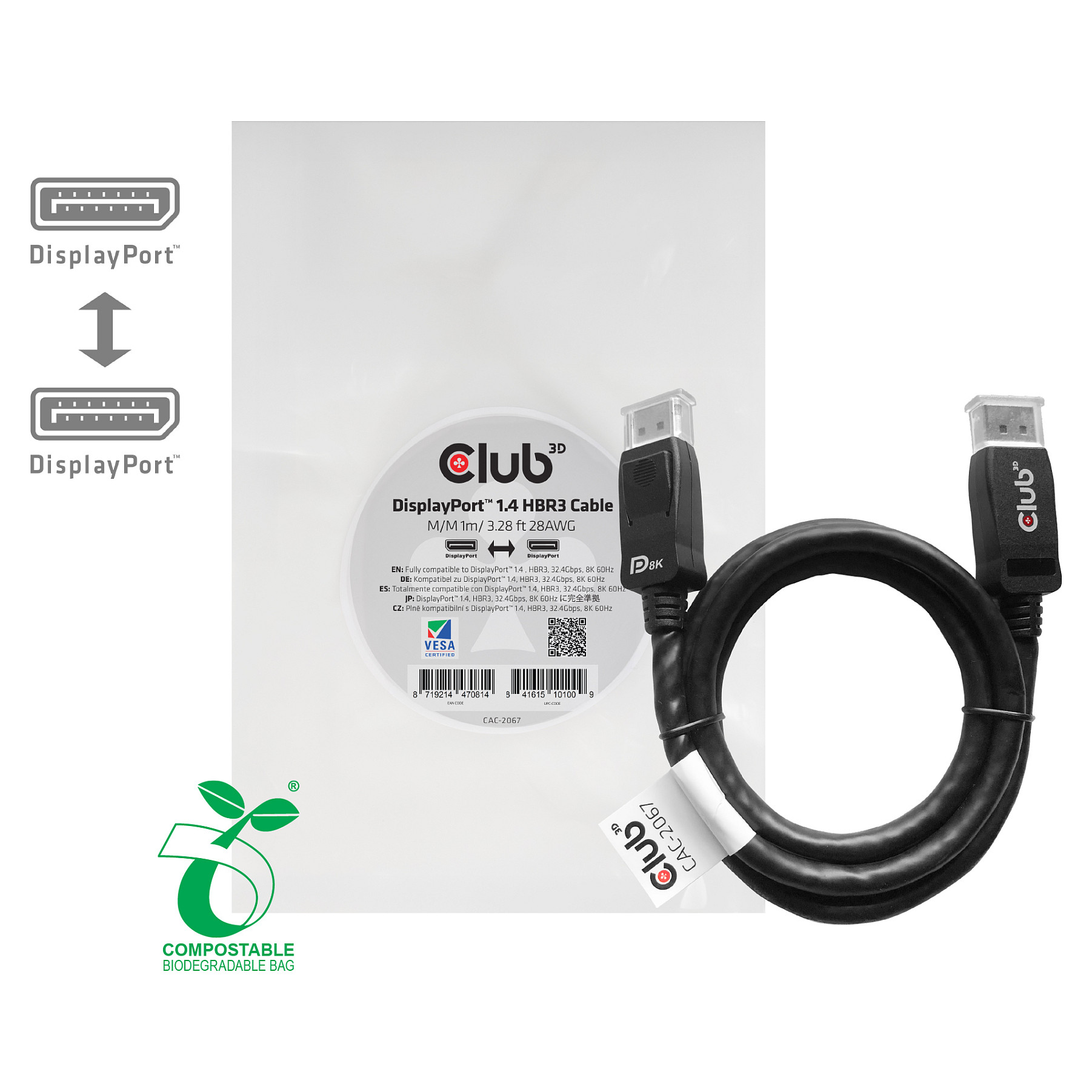 DisplayPort kabel CLUB 3D CAC-1060 (1m, DP 1.4, 8K@60Hz, HBR3)-2