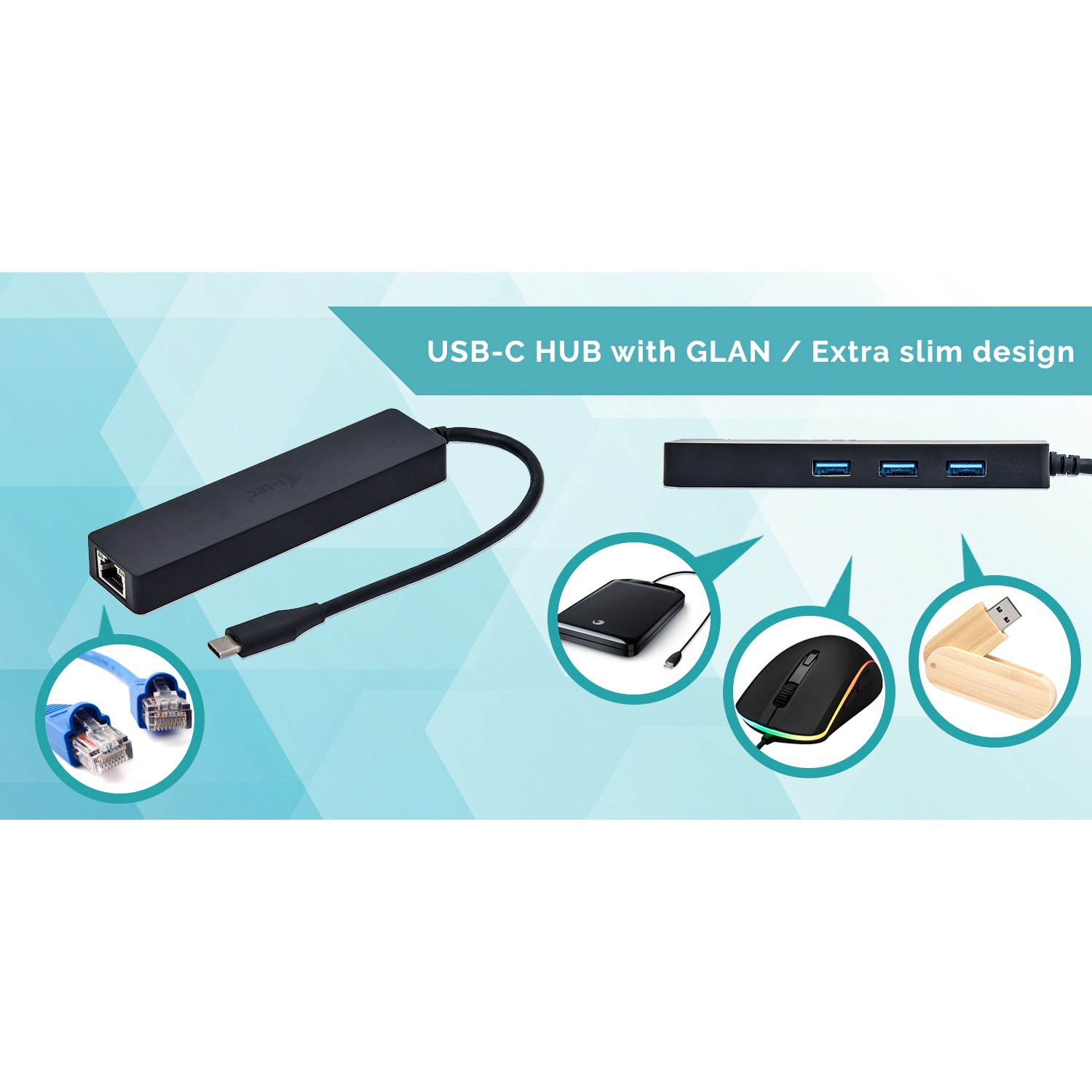 USB-C HUB I-TEC I-TEC USB-C SLIM HUB with GLAN and 3x USB 3.0-7