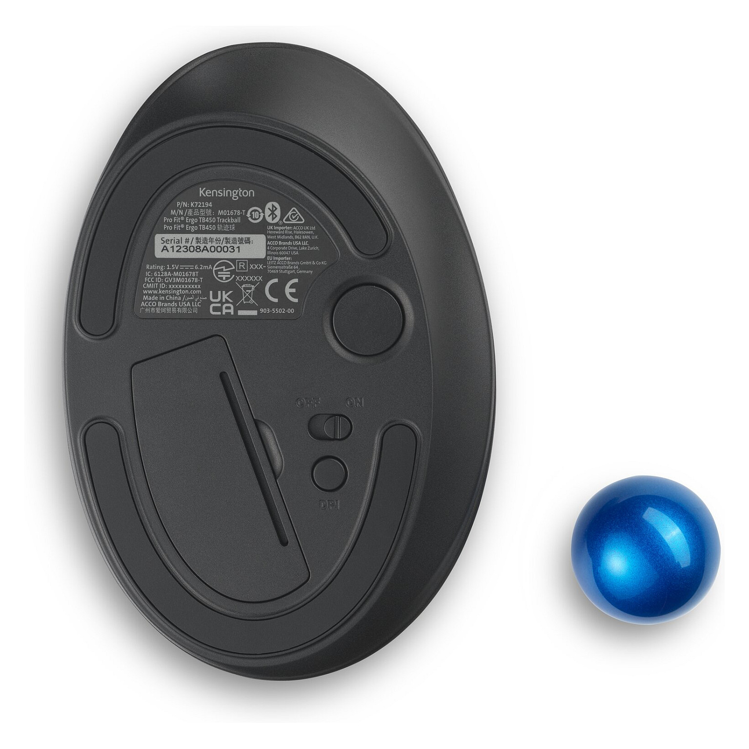 Bežični trackball miš KENSINGTON Pro Fit Ergo TB450 (Ergonomski dizajn, Dual Wireless, 1600 DPI)-7