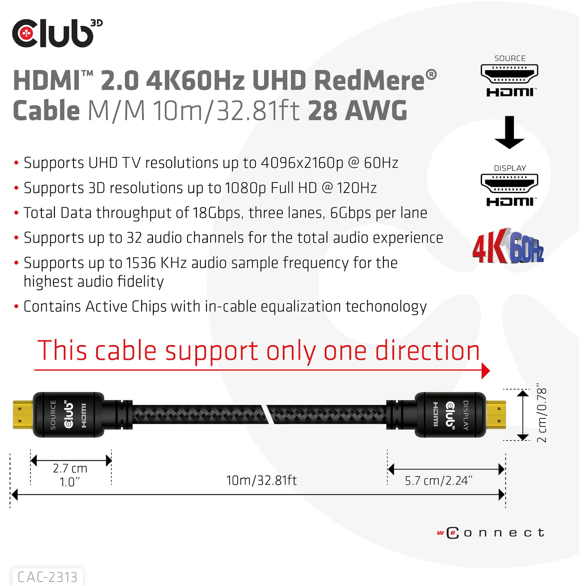 Kabel CLUB 3D HDMI 2.0 4K60Hz RedMere 10m-13