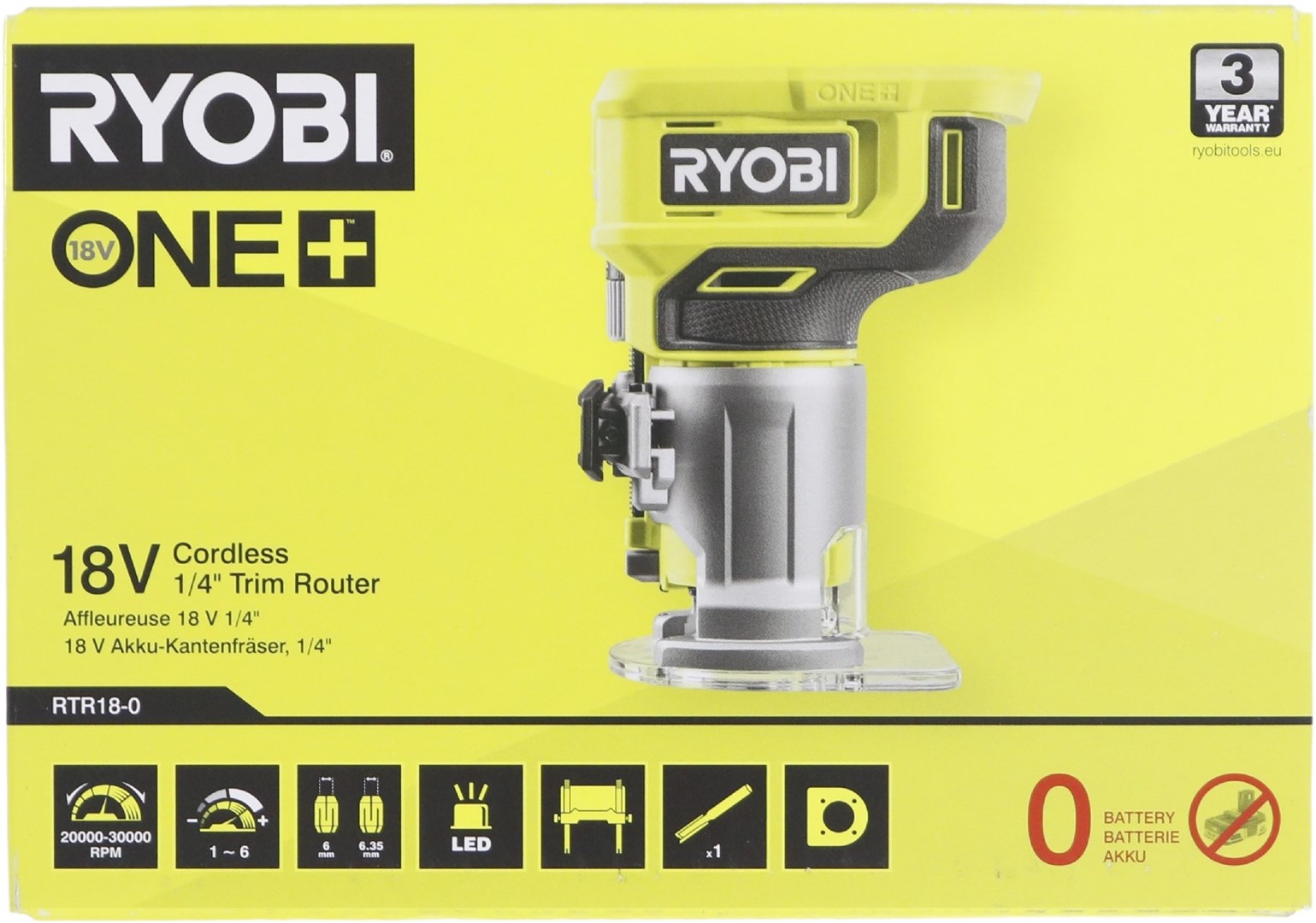 Aku glodalica za rubove RYOBI R18TR-0 ONE+ 18V (bez baterije i punjača)-0