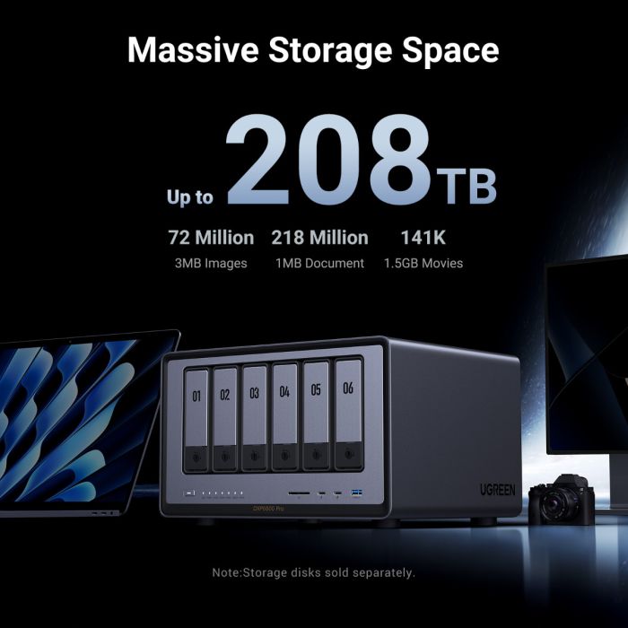 NAS server UGREEN NASYNC DXP6800 PRO (za 6+2 diska, intel i5-1235u, 8gb ddr5, 2x 10gbe)-8