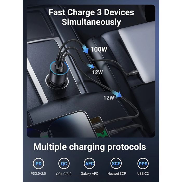 UGREEN 130W avtopolnilec z 1M USB-C kablom-4