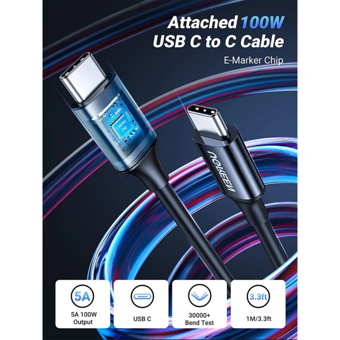 UGREEN 130W avtopolnilec z 1M USB-C kablom-6