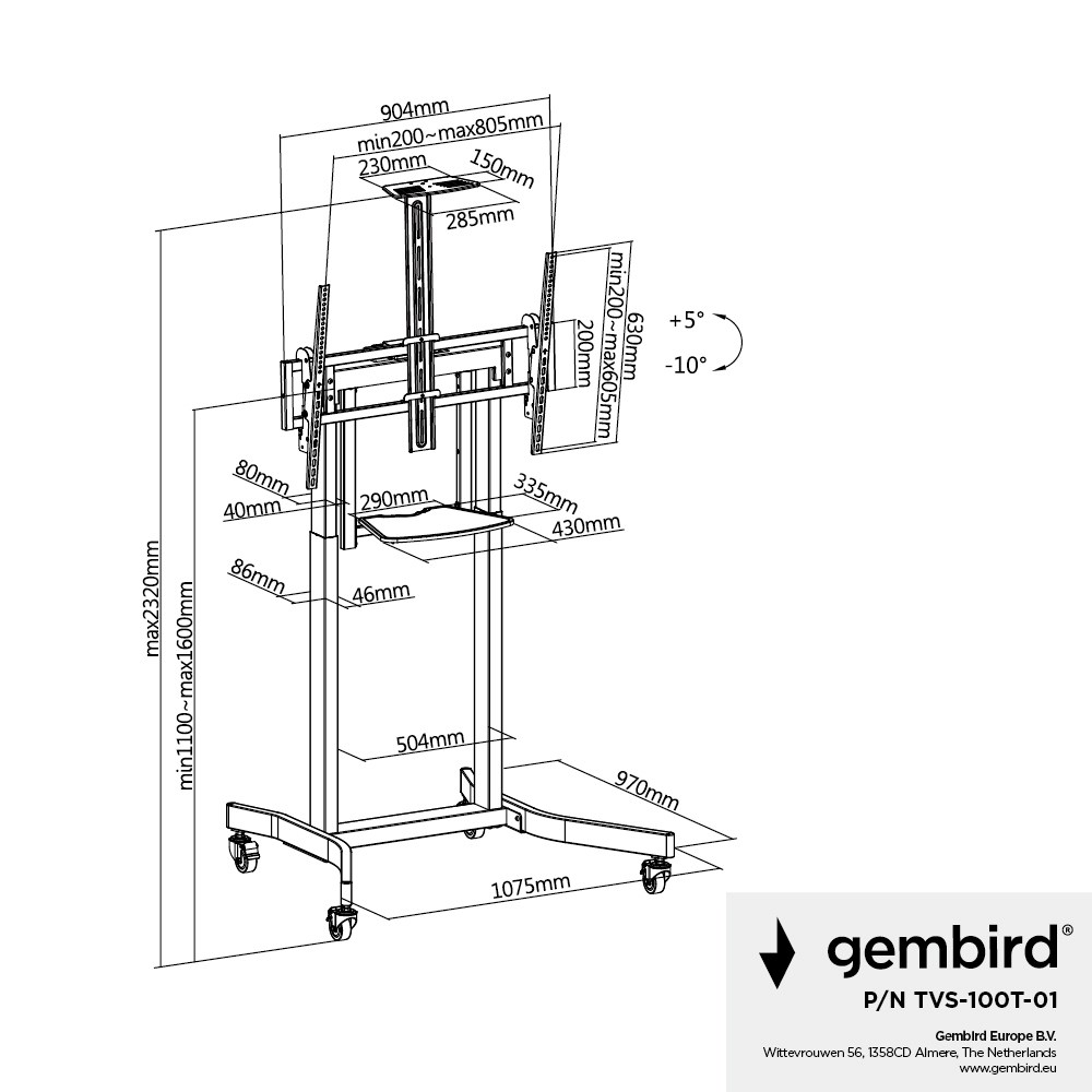 Stojak GEMBIRD mobilni 55-100 cali-6