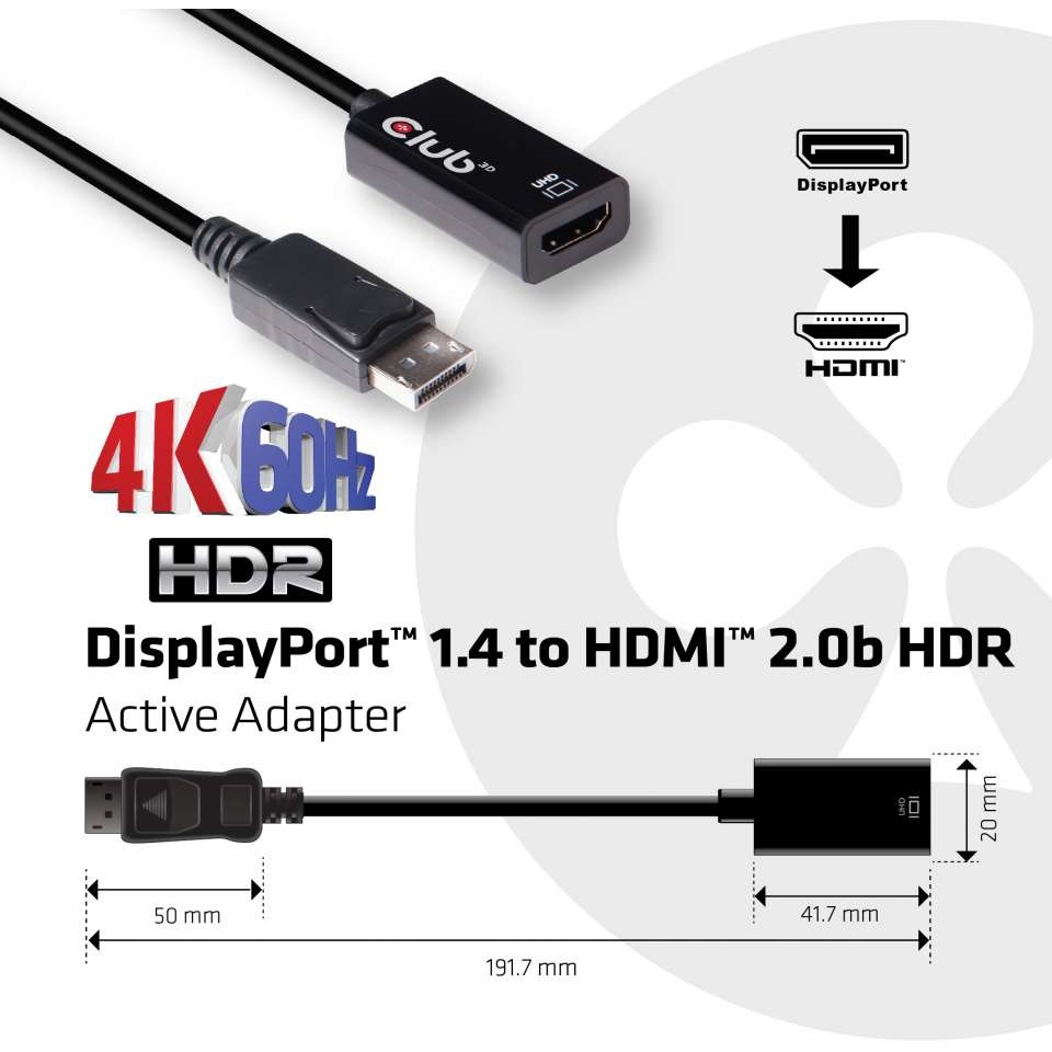 Adapter CLUB 3D DisplayPort 1.4 to HDMI 2.0b HDR Active-2