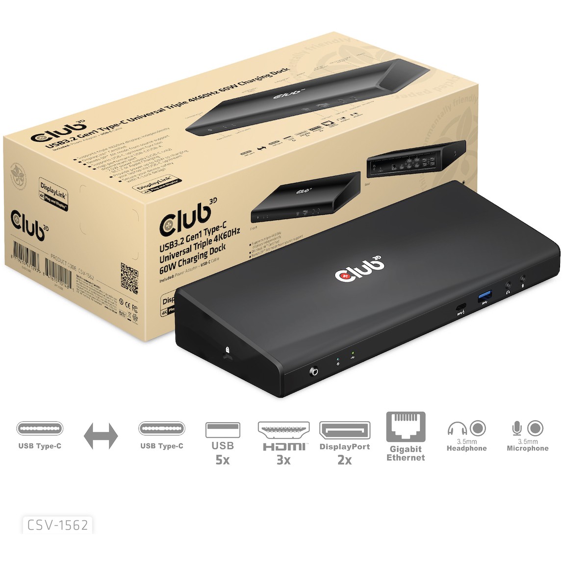 Docking Station CLUB 3D CSV-1562 USB3.2 Gen1 Type-C Triple 4K30Hz-11