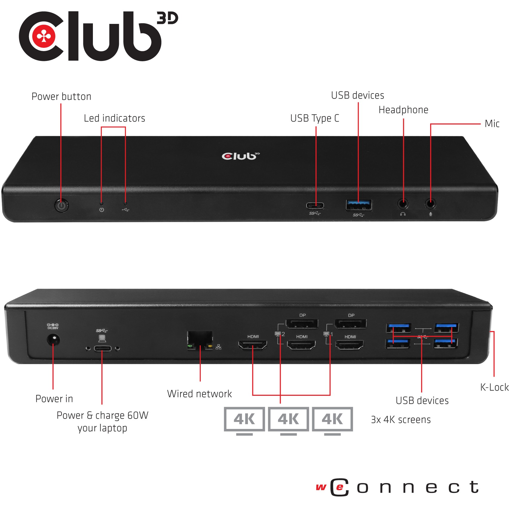 Docking Station CLUB 3D CSV-1562 USB3.2 Gen1 Type-C Triple 4K30Hz-12