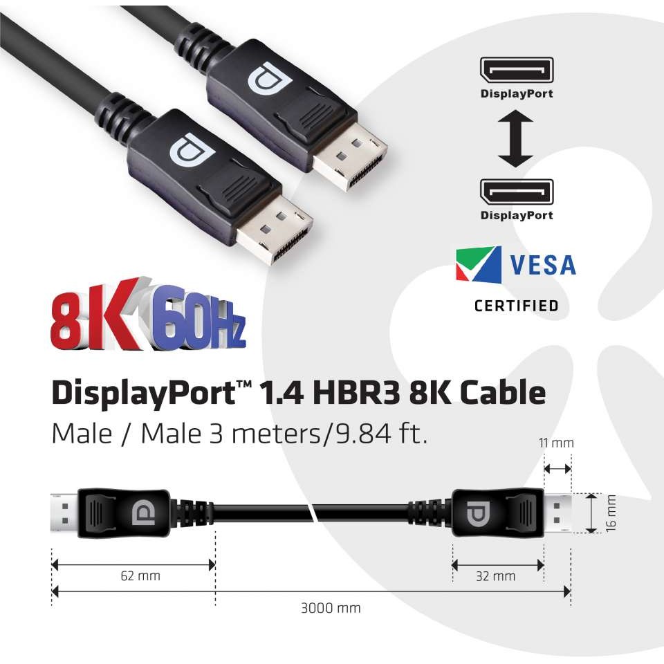 Kabel CLUB3D DisplayPort 1.4 HBR3 8K 28AWG 3m M/M-2