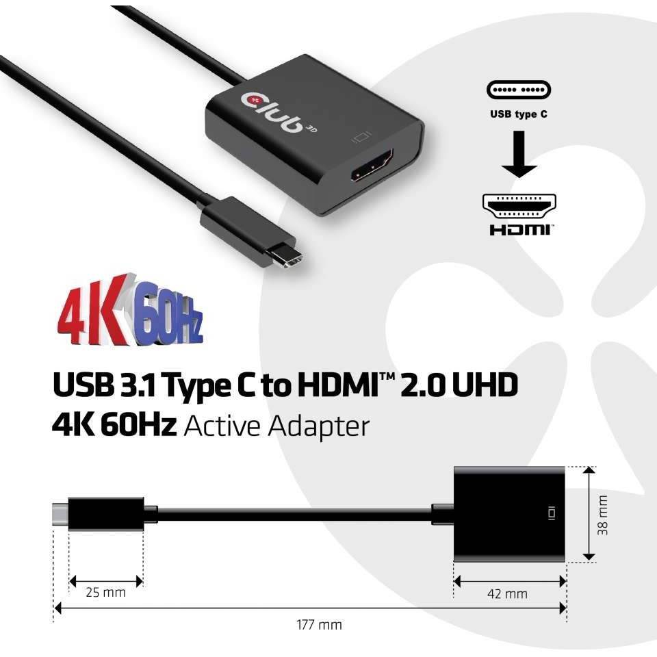 Adapter CLUB3D USB 3.1 Type C to HDMI 2.0 UHD 4K 60Hz-2