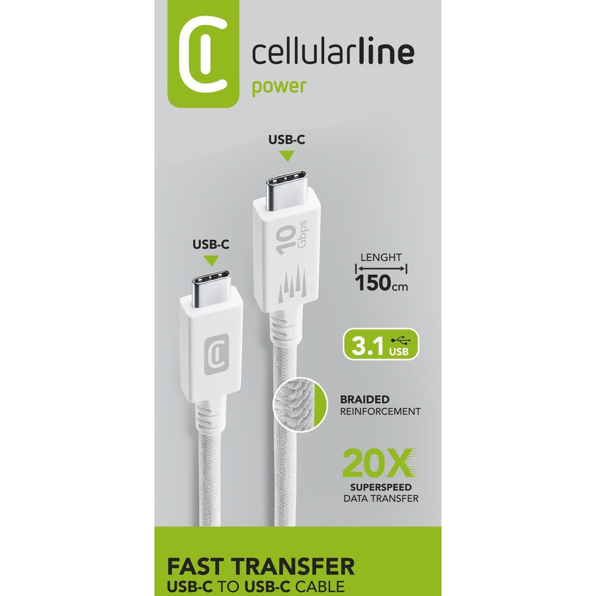 Kabel CELLULARLINE USB-C to USB-C (150cm) bijeli-3