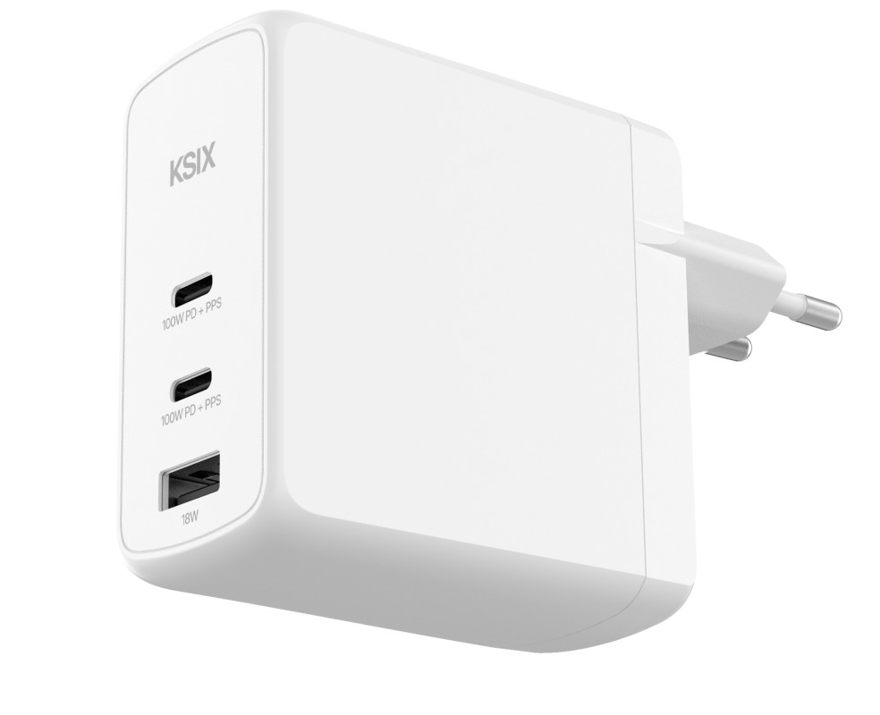 Adapter KSIX Gan ultrabrzi 100W PD & PPS, 2 x USB-C + 1 x USB-A, bijeli-0