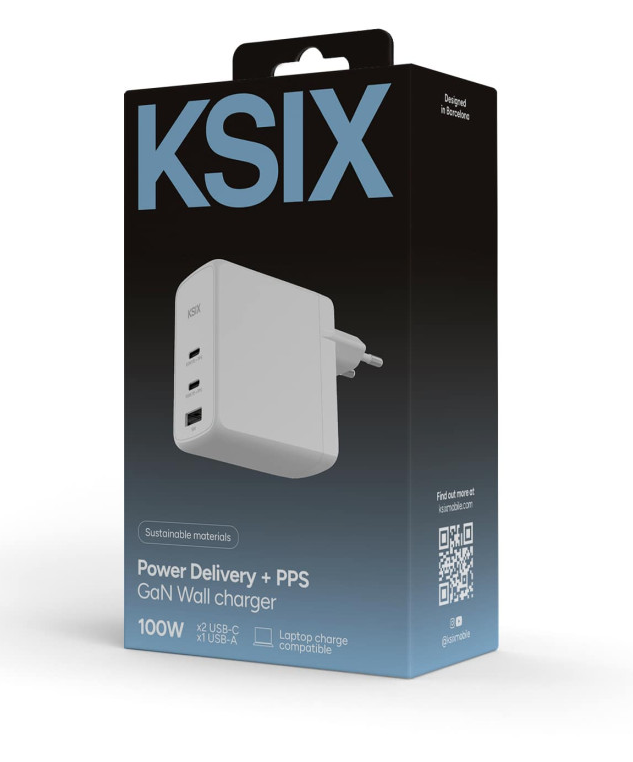 Adapter KSIX Gan ultrabrzi 100W PD & PPS, 2 x USB-C + 1 x USB-A, bijeli-3