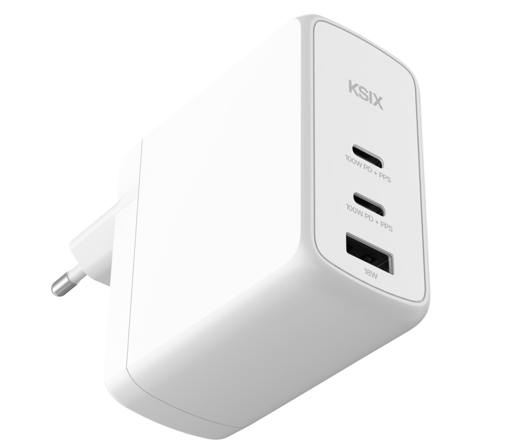 Adapter KSIX Gan ultrabrzi 100W PD & PPS, 2 x USB-C + 1 x USB-A, bijeli-1
