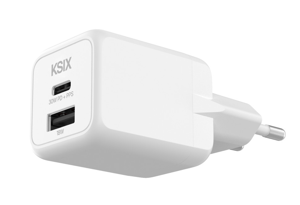 Adapter KSIX Gan ultrabrzi 30W PD & PPS, 1 x USB-C + 1 x USB-A, bijeli-1