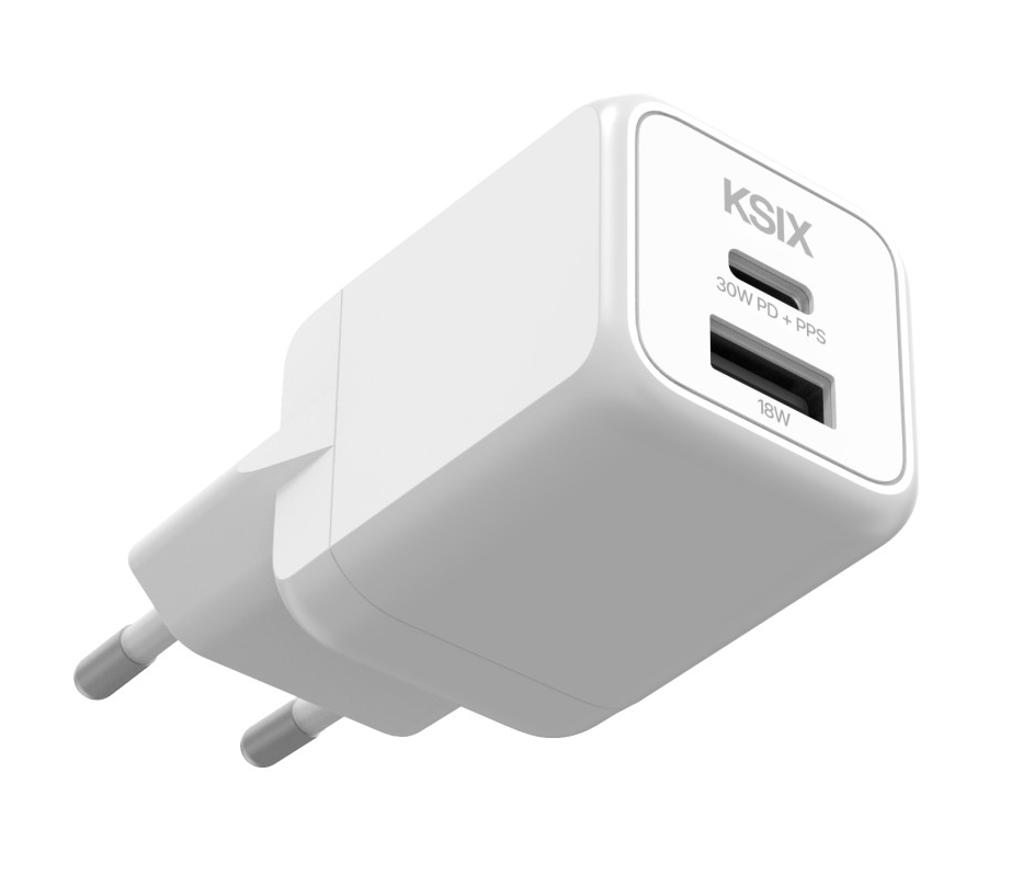 Adapter KSIX Gan ultrabrzi 30W PD & PPS, 1 x USB-C + 1 x USB-A, bijeli-0