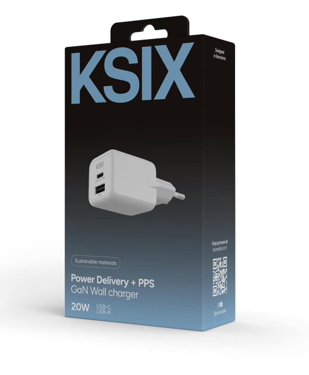 Adapter KSIX, Gan ultrabrzi 20W PD & PPS, 1 x USB-C + 1 x USB-A, bijeli-3