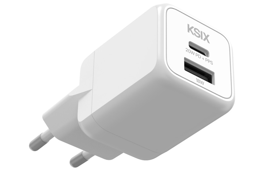 Adapter KSIX, Gan ultrabrzi 20W PD & PPS, 1 x USB-C + 1 x USB-A, bijeli-1