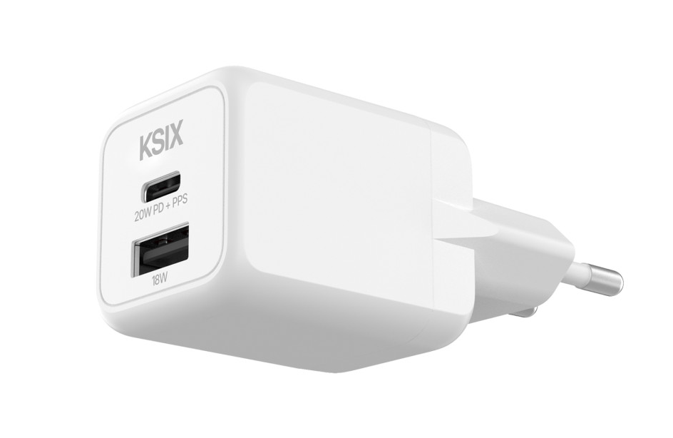 Adapter KSIX, Gan ultrabrzi 20W PD & PPS, 1 x USB-C + 1 x USB-A, bijeli-0