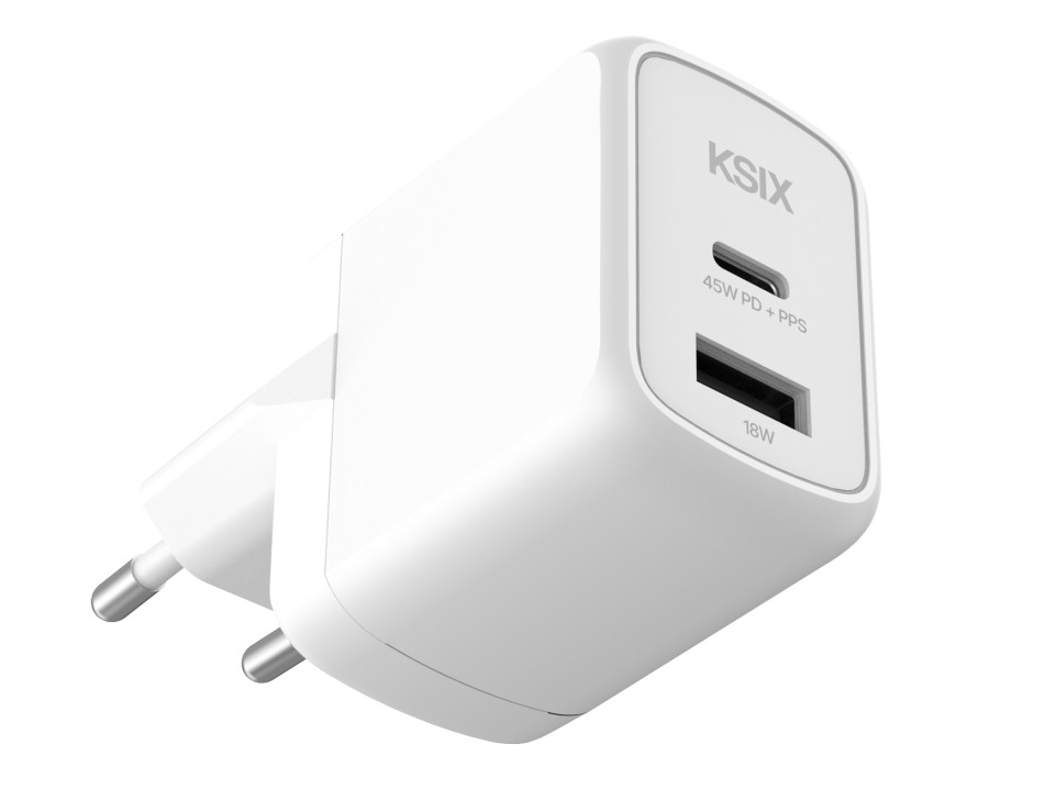 Adapter KSIX Gan ultrabrzi 45W PD & PPS, 1 x USB-C + 1 x USB-A, bijeli-1