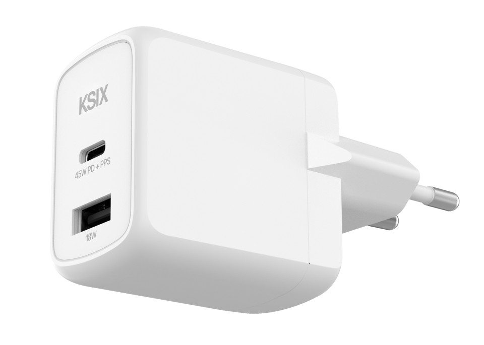 Adapter KSIX Gan ultrabrzi 45W PD & PPS, 1 x USB-C + 1 x USB-A, bijeli-0