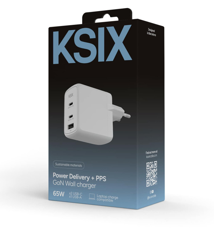 Adapter KSIX Gan ultrabrzi 65W PD & PPS, 2 x USB-C + 1 x USB-A, bijeli-3