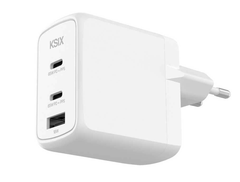Adapter KSIX Gan ultrabrzi 65W PD & PPS, 2 x USB-C + 1 x USB-A, bijeli-2