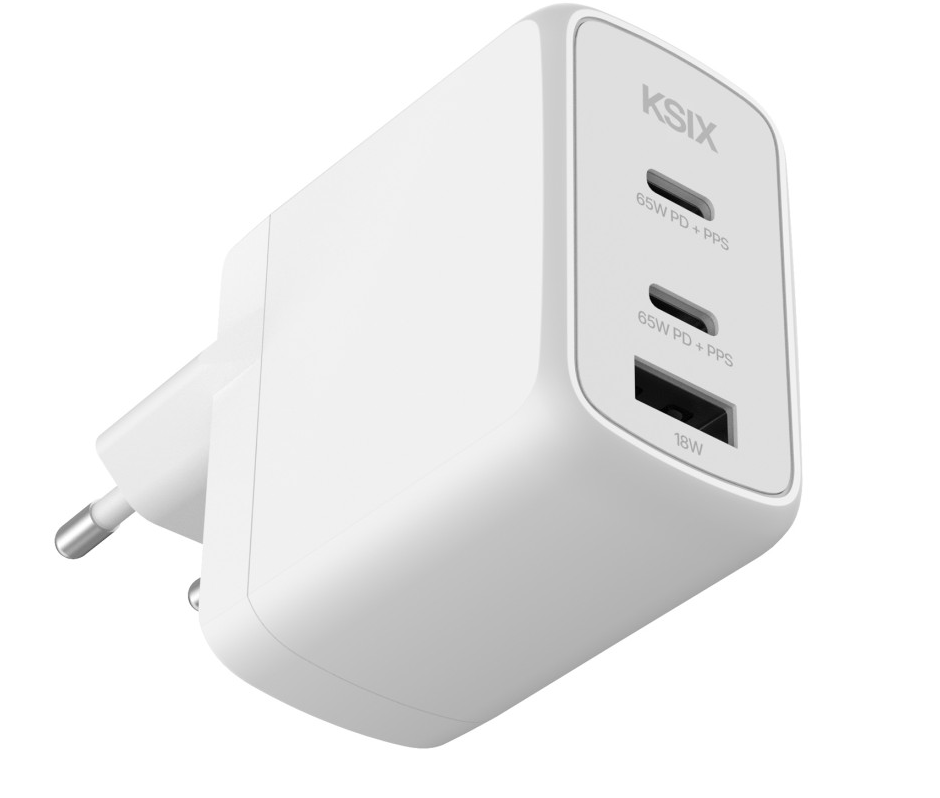Adapter KSIX Gan ultrabrzi 65W PD & PPS, 2 x USB-C + 1 x USB-A, bijeli-1
