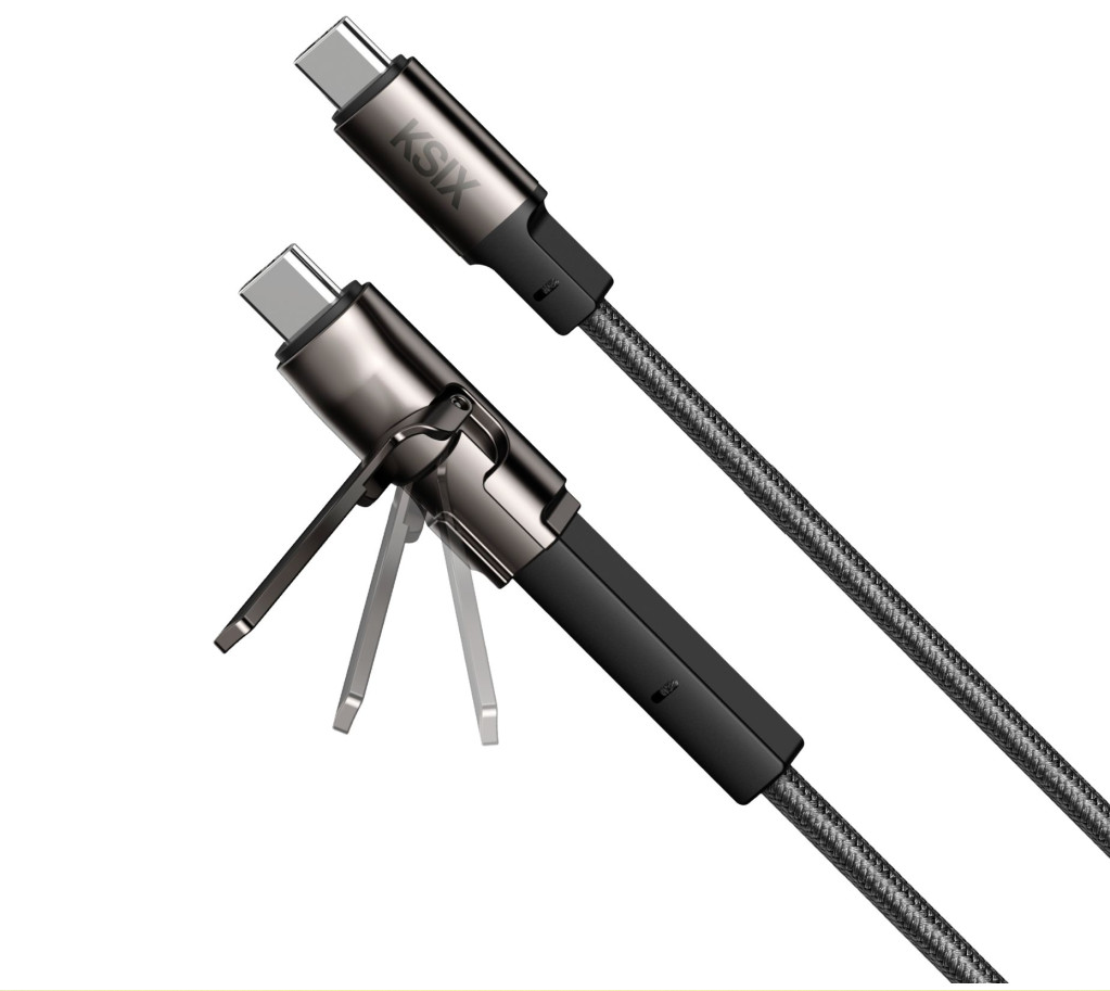 Kabel KSIX Ultrabrzi za punjenje sa stalkom, 60W, USB-C na USB-C, pleteni, 1.0m-1