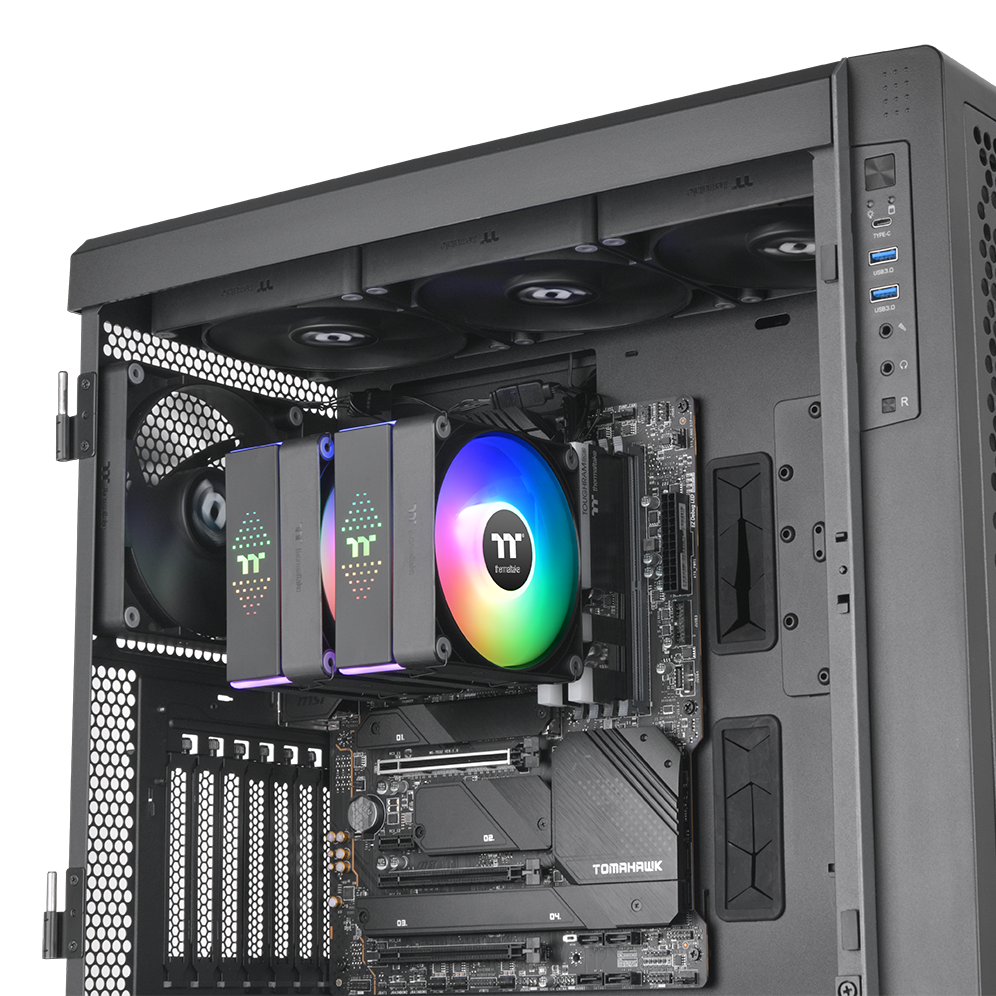 CPU COOLER THERMALTAKE ASTRIA 600 (kompatibilnost intel lga 2066, 2011, 1851, 1700, 1200, 1156, 1155, 1151, 1150, amd am5, am4, dimenzije 124 x 137 x 160 mm, materijal aluminijske lamele, bakrene toplovodne cijevi, toplovodne cijevi 6 komada, promjer 6 mm, ventilatori dimenzije 120 x 120 x 25 mm, količina 2, brzina pwm 500 ~ 1800 o/min, napon led 5v, ventilator 12v, 5v, snaga led-a 6.5 w, protok zraka 65.0 cfm, statički tlak 2.56 mm-h2o, razina buke 26.8 dba, životni vijek ventilatora 40.000 sati, priključci led 5v argb header, ventilator 5v argb header, 2510 – 4-pinski priključak, hladna snaga 265 w)-9