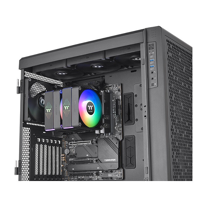 CPU COOLER THERMALTAKE ASTRIA 600 (kompatibilnost intel lga 2066, 2011, 1851, 1700, 1200, 1156, 1155, 1151, 1150, amd am5, am4, dimenzije 124 x 137 x 160 mm, materijal aluminijske lamele, bakrene toplovodne cijevi, toplovodne cijevi 6 komada, promjer 6 mm, ventilatori dimenzije 120 x 120 x 25 mm, količina 2, brzina pwm 500 ~ 1800 o/min, napon led 5v, ventilator 12v, 5v, snaga led-a 6.5 w, protok zraka 65.0 cfm, statički tlak 2.56 mm-h2o, razina buke 26.8 dba, životni vijek ventilatora 40.000 sati, priključci led 5v argb header, ventilator 5v argb header, 2510 – 4-pinski priključak, hladna snaga 265 w)-16