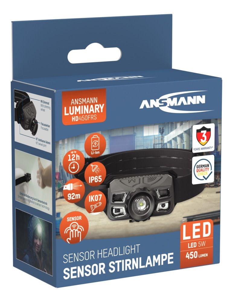 Svjetiljka Ansmann HD450FRS (LED, crna, siva, na traci za glavu)-6