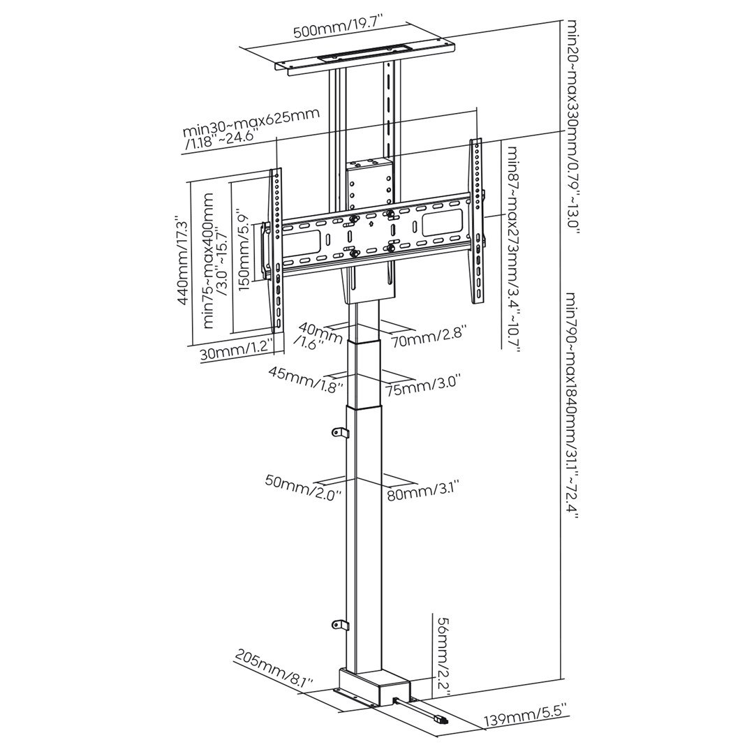 TV LIFT MACLEAN MC-866T Smart Motorized Electric 37''-80'' (60kg, VESA, TUYA, Alexa, Google Home)-7