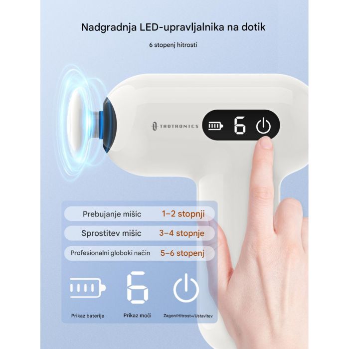 Masažni pištolj TAOTRONICS Mini (bijeli, 6 brzina, 6 nastavaka, usb-c)-4