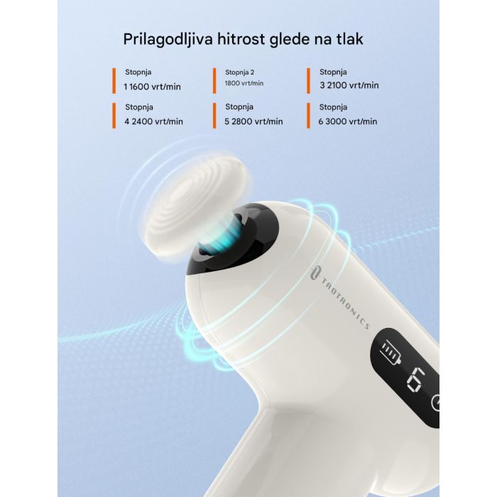 Masažni pištolj TAOTRONICS Mini (bijeli, 6 brzina, 6 nastavaka, usb-c)-2